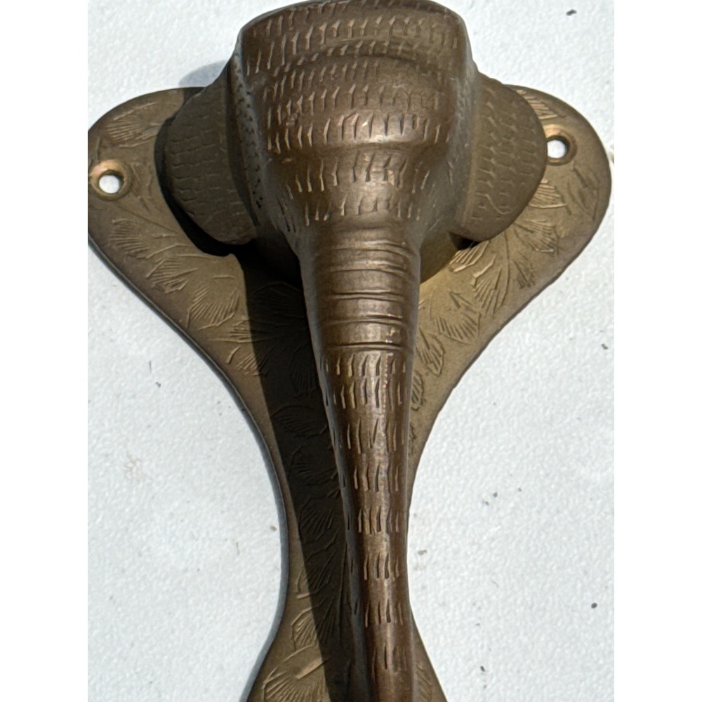 Vintage Brass Elephant Door Knocker Etched Floral Detail Heavy Metal Hardware